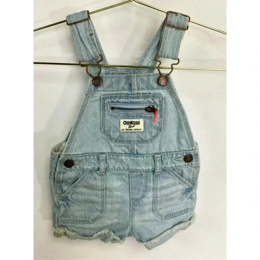 Oshkosh B’gosh Girls Blue‎ Vestbak Denim Short Overalls W/ Cuffs Size 12 Months
